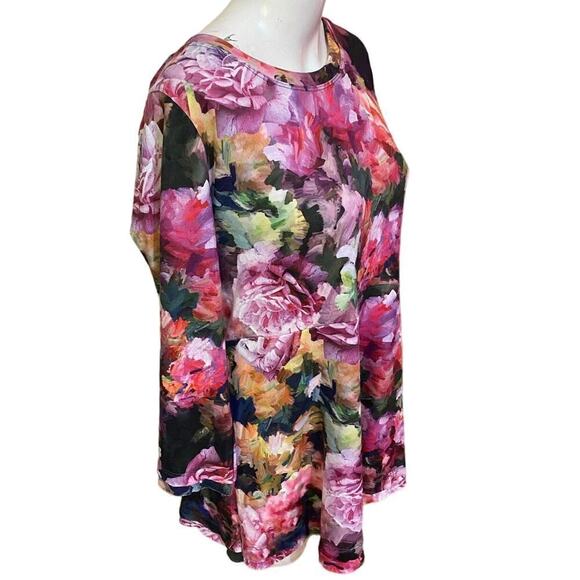 SOFT SURROUNDINGS Sz S Elysian Garden Sublimation Top Floral 3/4 Slv Tunic - Picture 2 of 7